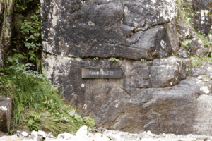 Felsen mit Tafel "ZUBELLECK" in der Natur, ideal für Bergtouren und Kletterabenteuer.